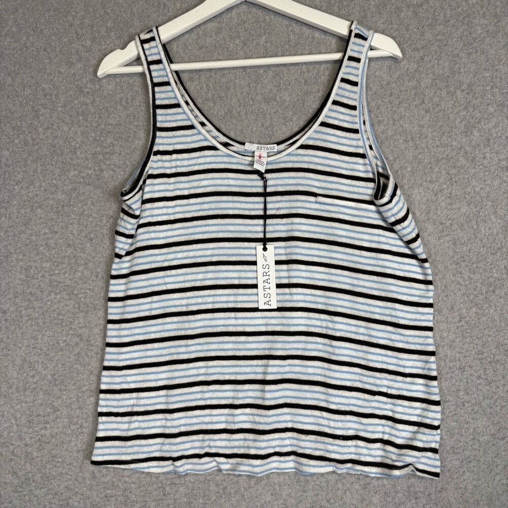 Astars Women's Small Black White Blue Striped Sleeveless Tank Top NEW